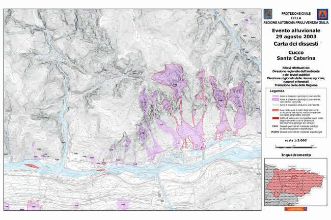 Esempio di una carta dei dissesti dell'alluvione 2003