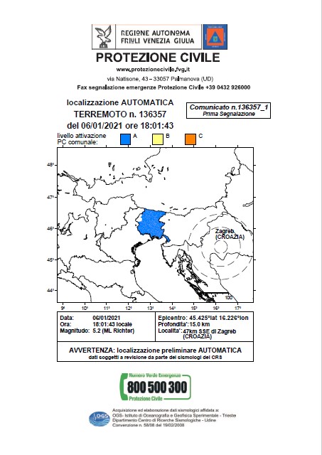 TERREMOTO CROAZIA 6-1-2021