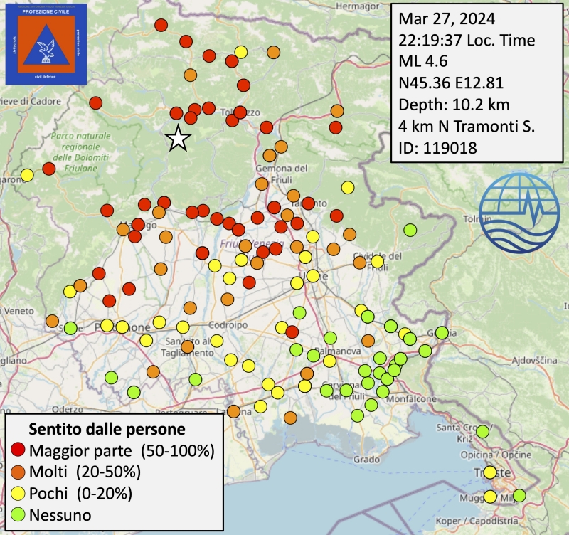 Mappa schede di risentimento sismico